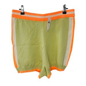 Anthropologie Sweater Shorts High Rise Size Large Neon Stripe Pull On NWT